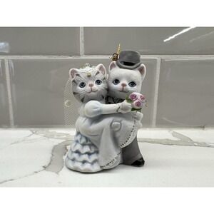 Schmid 1989 Kitty Cucumber Bride & Groom Cats Christmas Ornament Porcelain CUTE
